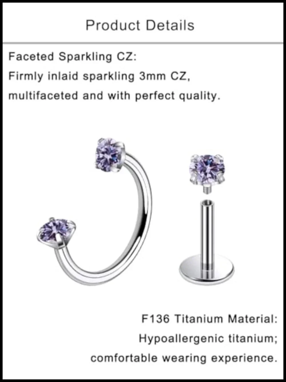 G23 Titanium Horseshoe Nose Ring Set with CZ Stud and Taper Tool 18G